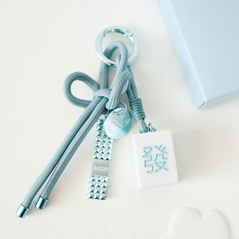 Valentino Good Luck Blue Mahjong Keychain Pendant Braided Rope Hanging Ornament Chinese Knot Fashion Keychain