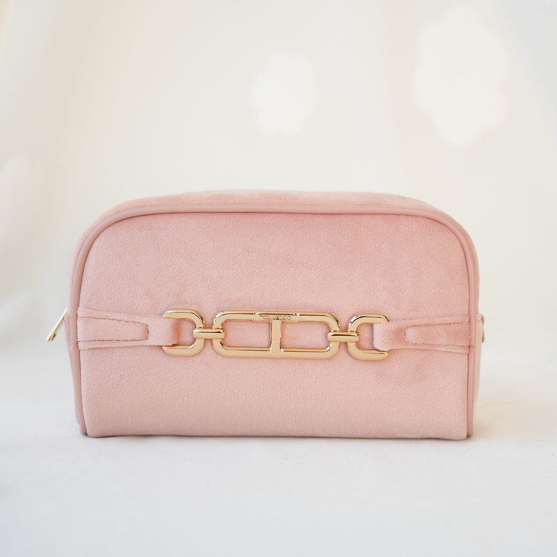 Free Shipping! Tf Rare Cosmetic Bag Pink Velvet Clutch Handbag Can Be Diyed into a Fashionable Shoulder Bag