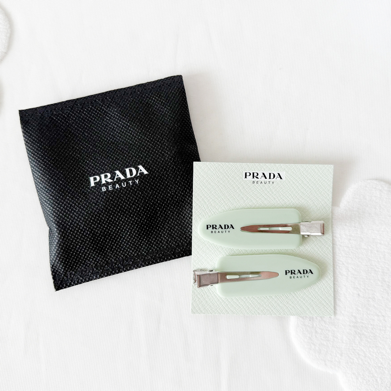 Prada New Mint Green Hair Clips, a Classic and Elegant Set of Two, Perfect as a Makeup Accessory