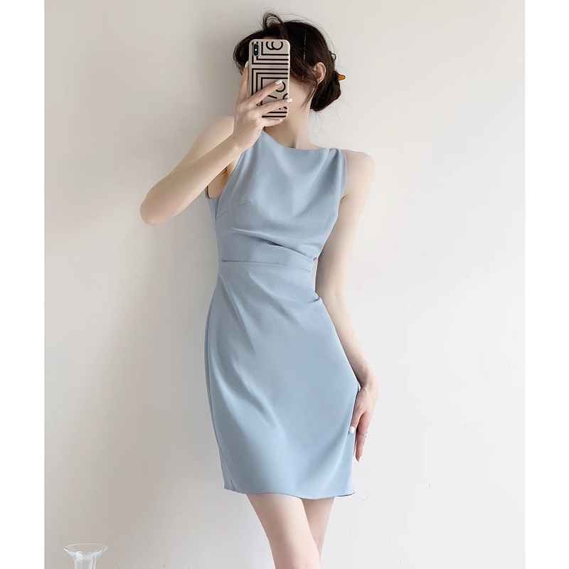 Blue Dress, Summer High-End Goddess Style, New Design, Niche French Style, Sleeveless Short Suspender Dress Blue Dress, Summer High-End Goddess Style, New Design, Niche French Style, Sleeveless Short Suspender Dress