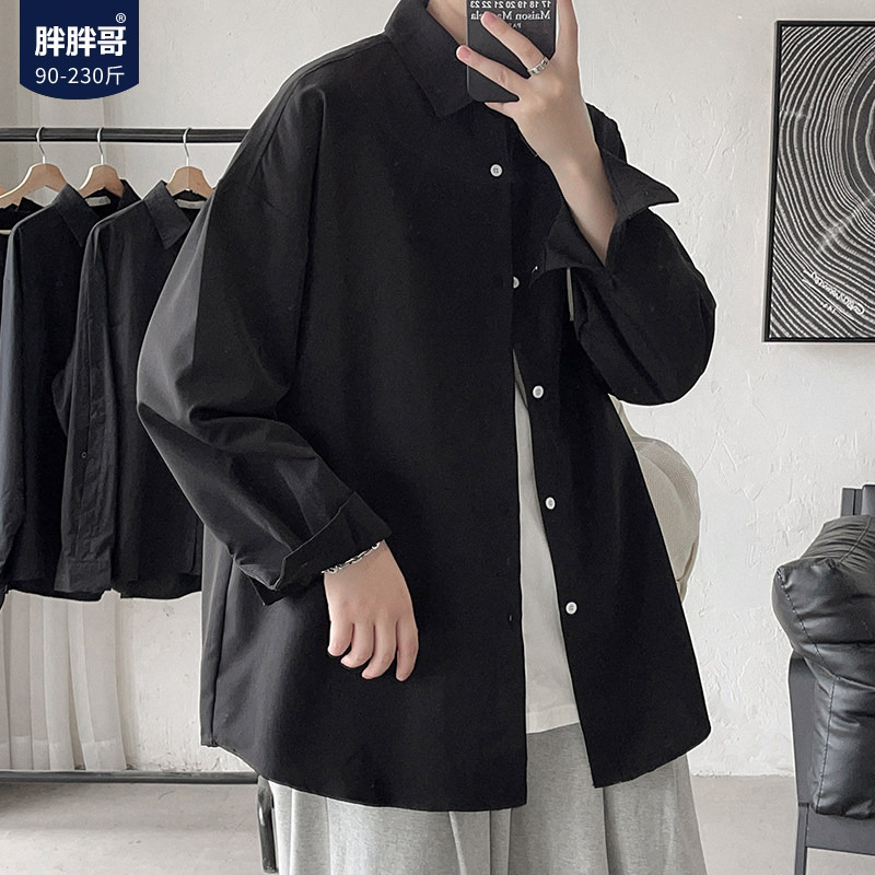 Black Long-Sleeved Shirt for Men, Autumn Hong Kong Style, High-End, Large Size Casual Top, ins Trendy Loose Jacket Black Long-Sleeved Shirt for Men, Autumn Hong Kong Style, High-End, Large Size Casual Top, ins Trendy Loose Jacket