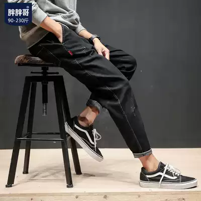 Autumn and winter New hole casual jeans men's Tide brand big size fat slim body pants trend ankle-length pants