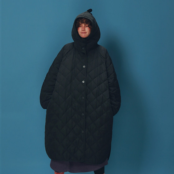 Travel Notes original winter coat new style cotton coat for women black versatile rhombus quilted warm hooded cotton coat