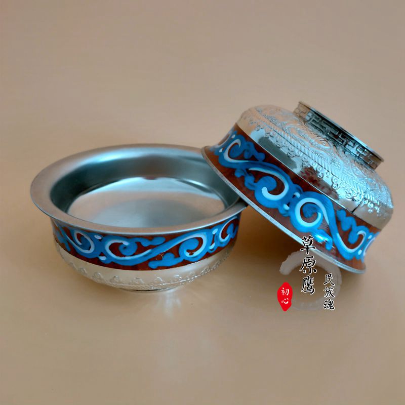 Wine bowl Mongolian ethnic minority craft gift decoration stainless steel silver bowl toast bowl tableware dance performance supplies