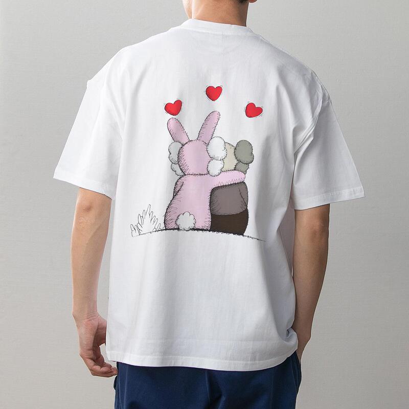 Digital Direct-Print Breathable Kaws Heart Print Summer New Couple Outfit All-Cotton Short-Sleeve T-Shirt for Men and Women Warhol