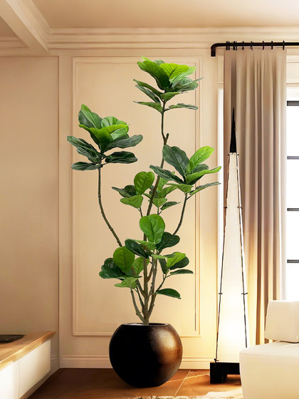 Artificial Green Plant Ficus Lyrata, Antique-Style Ornament, Indoor High-End Light Luxury Living Room Decoration, Large Fake Green Plant Decorative Tree