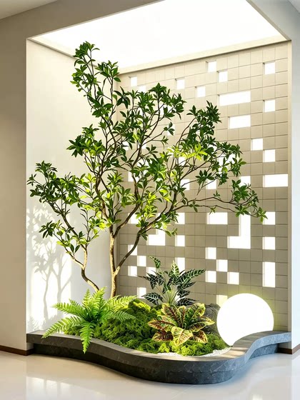 Simulated Green Plant Landscape with Horsewood, High-End Realistic Artificial Plants for Window Decoration and Indoor Stairway Landscaping