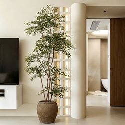 Artificial Green Plants for Indoor Living Room, Nandina Bamboo Fake Tree, High-End Wabi-Sabi Style Floor-Standing Potted Plant Decoration