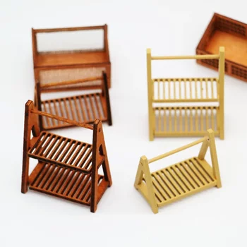 Dollhouse doll house double-layer wooden storage rack bread rack mini food play scene storage rack accessories