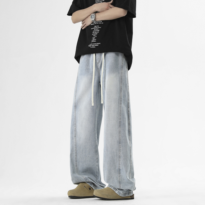 Dapige American-Style Men's Jeans, Summer Thin Version, Trendy Brand, Loose Straight-Leg, Drapey Wide-Leg, Sporty Casual Long Pants