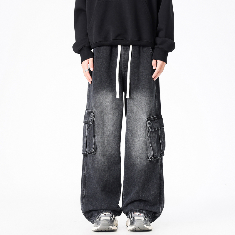 Dapige Spring Denim Cargo Pants 2026 New Loose Straight Wide-Leg Plus-Size Casual Long Pants Trendy Brand