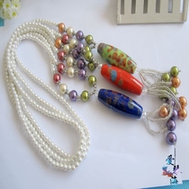 Full 28 natural conch shell White Pearl bejia color stone pendant fashion extended sweater chain