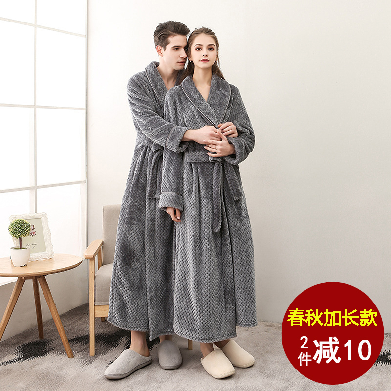 Couple bathrobe spring and autumn sexy frankincly velvet winter men's and women's one-in-one pajamas pajamas large size plus thick long version