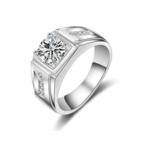 Sterling Silver Carat Nhẫn nam độc quyền Sterling Silver Platinum Group Inlay Diamond Ring Nhẫn nam nhẫn Nhẫn cưới nhan cuoi