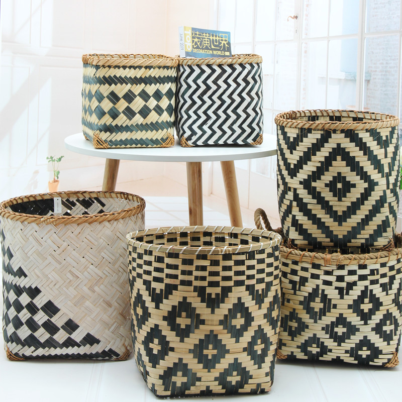 Vietnamese bamboo woven flower pot basket flower basket basket plant decorative flower device straw woven rattan coat woven basket cover ugly bamboo basket