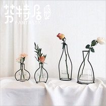 Korean ins Minimalist Nordic style Wrought iron vase dry flower simulation flower arrangement vase Living room dining room flower ornaments