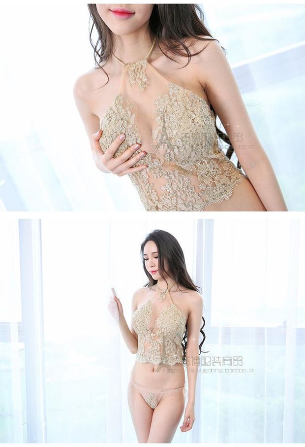 Sexy thêu tạp dề đồ ngủ nữ bộ đồ lót người lớn gợi cảm vô cùng quyến rũ Sao cổ tòa trong suốt yếm ngủ sexy