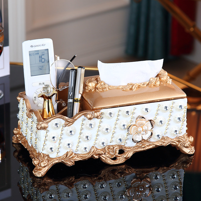 Eurostyle high-end multifunction paper towel box Living room Luxurious Dining Towel Box Desktop Remote Control Containing Box Inlaid Drilling Toilet Paper Box