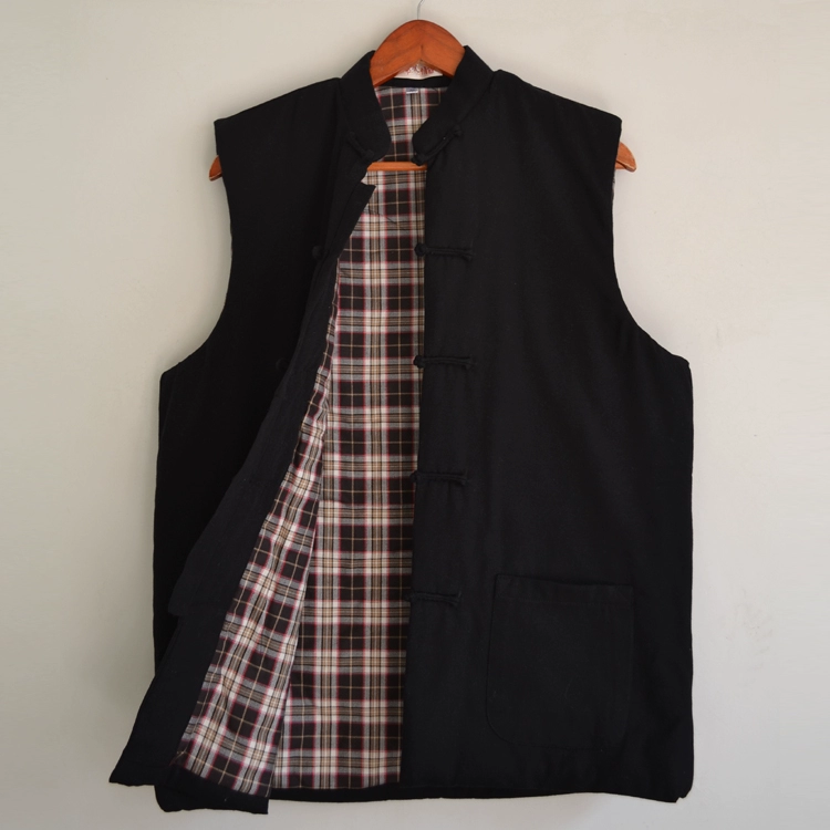 Áo khoác cotton nam, áo ấm bằng vải thô, áo vest trung niên màu xanh lá cây, có chần, bộ đồ Tang, dày, đồng phục dân tộc, mùa thu đông áo khoác không tay