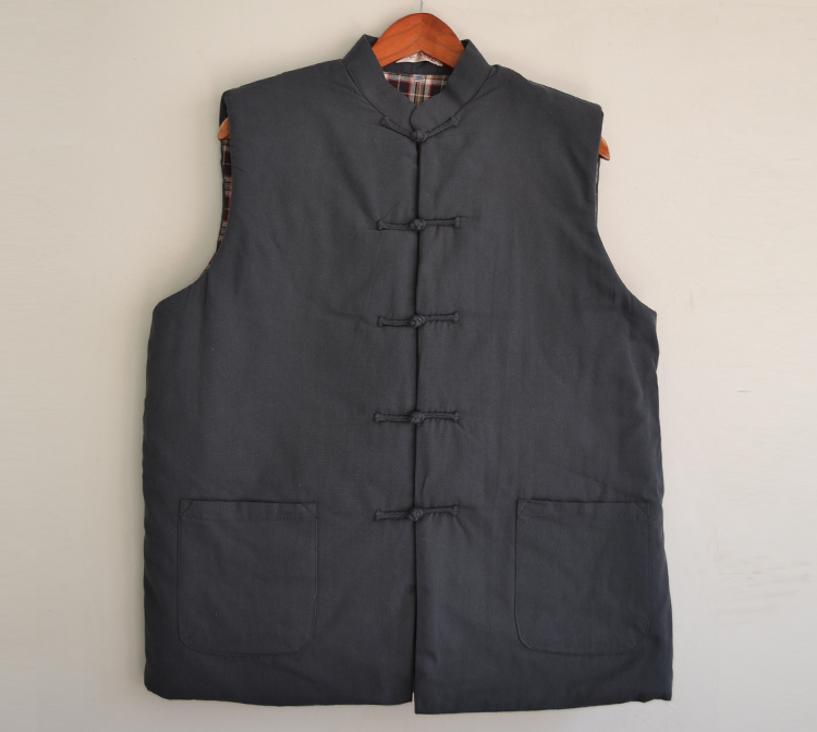 Áo khoác cotton nam, áo ấm bằng vải thô, áo vest trung niên màu xanh lá cây, có chần, bộ đồ Tang, dày, đồng phục dân tộc, mùa thu đông áo ba lỗ nam form rộng