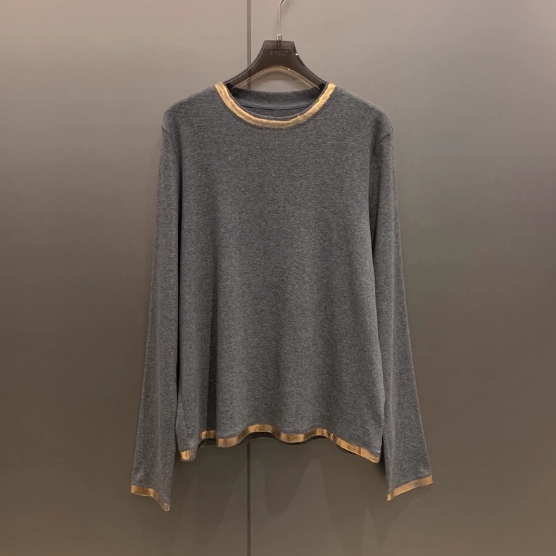 Special Offer: Light Luxury, Self-Treasured, High-Vibe Christmas and New Year's Gold-Stamped Collar Tencel Cotton Round-Neck Base T-Shirt for Layering