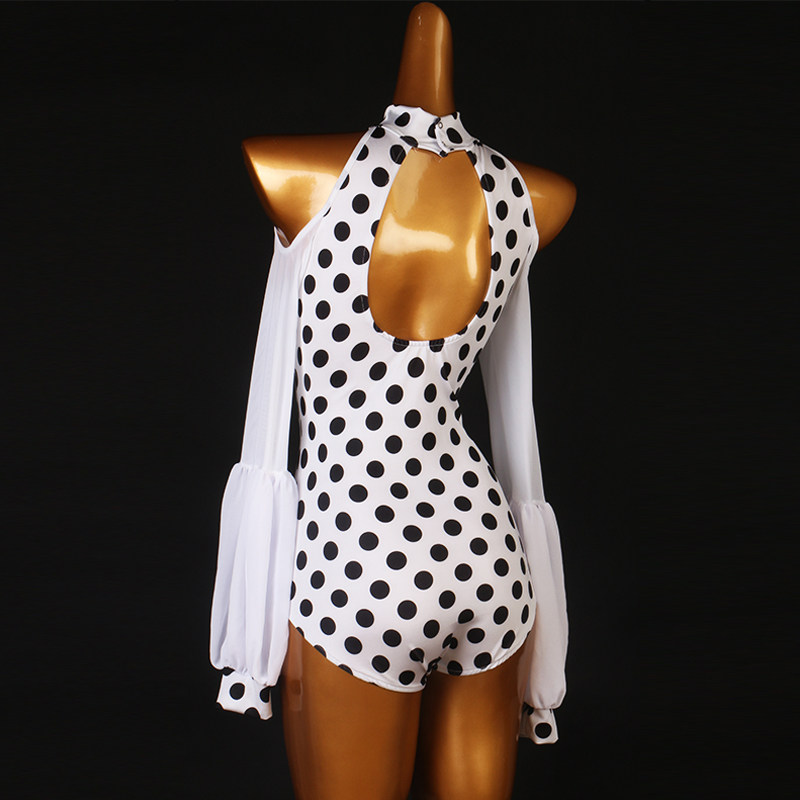 Court sleeve modern dance one-piece tops ballroom dance national standard dance tops off-the-shoulder Latin dance one-piece tops new style'