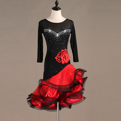 Latin Dance Dresses Women's Performance Spandex / Organza Ruching / Crystals / Rhinestones Sleeveless Dress 