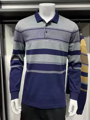 ABE autumn new long-sleeved T-shirt men's contrast striped casual top young and middle-aged men's casual lapel Polo shirt