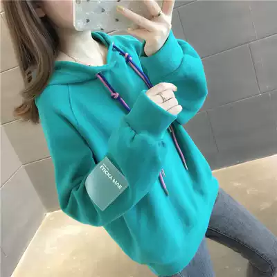 Korean solid color hooded top women's autumn 2021 new Korean ins tide jacket loose college style sweater