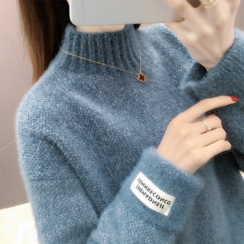 South Korean sweater women's loose outside wearing 2021 autumn and winter new sets of turtleneck sweatshirt with high collars undershirt thickened