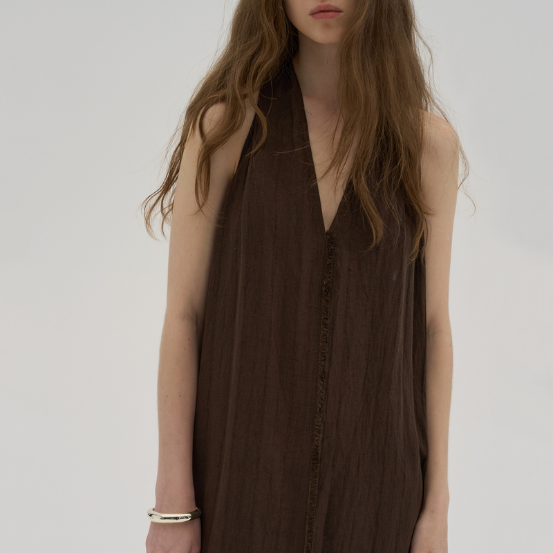 Sensation "Ebomy" Linen Jacquard V-Neck Halterneck Tassel Lace Suspender Dress with Large Hem Long Skirt Sensation "Ebomy" Linen Jacquard V-Neck Halterneck Tassel Lace Suspender Dress with Large Hem Long Skirt
