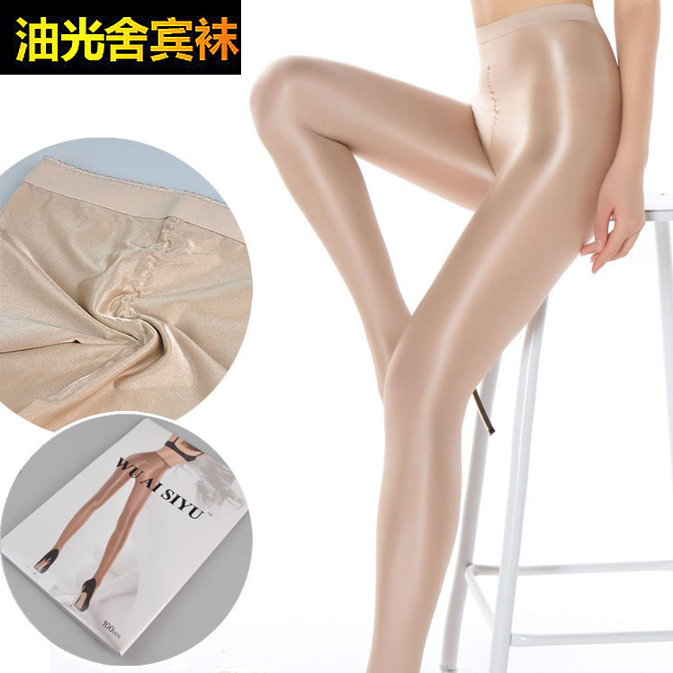 50D-100D Stage Reflective Socks Nightclub Singer Shiny Stockings Skin-Colored Pantyhose Footless Socks for Women