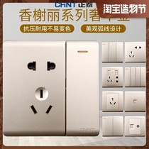 CHINT switch 86 large panel champagne gold TV computer socket five holes single open double open USB wall concealed