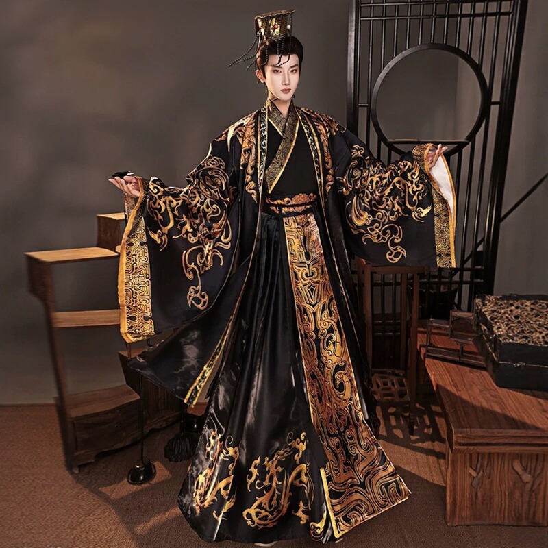 Qin and Han Dynasty Emperor Hanfu 2026 Autumn/Winter Black and Gold Imperial Costume for Role-Playing Performances, Qin and Han Dynasties, Three Kingdoms, Film and Television Ancient Costumes Qin and Han Dynasty Emperor Hanfu 2026 Autumn/Winter Black and Gold Imperial Costume for Role-Playing Performances, Qin and Han Dynasties, Three Kingdoms, Film and Television Ancient Costumes