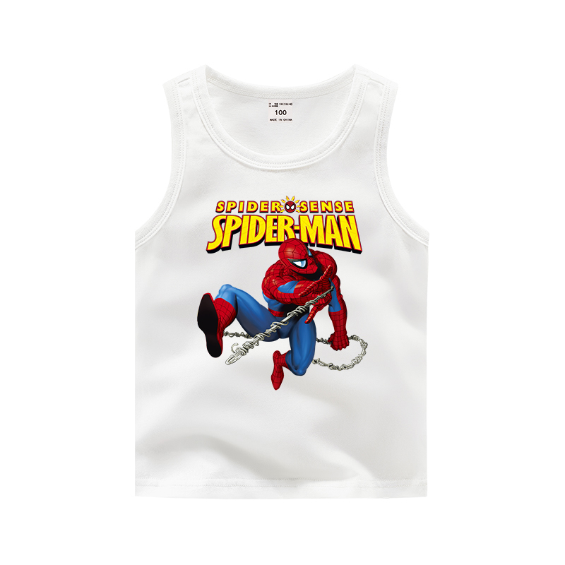 Childrens vest mùa hè mỏng 3 bé trai vest bông 5 tuổi bottomshirt Spider-Man Superman childrens mặc.