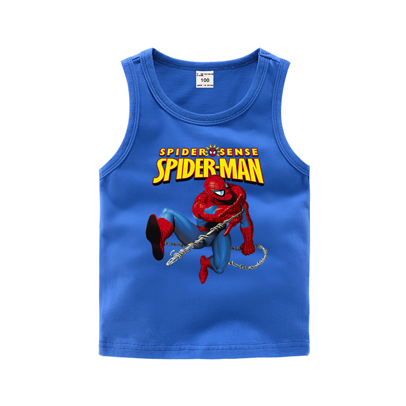 Childrens vest mùa hè mỏng 3 bé trai vest bông 5 tuổi bottomshirt Spider-Man Superman childrens mặc.