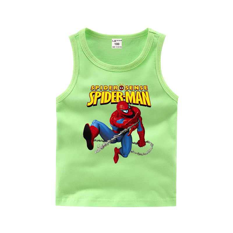 Childrens vest mùa hè mỏng 3 bé trai vest bông 5 tuổi bottomshirt Spider-Man Superman childrens mặc.