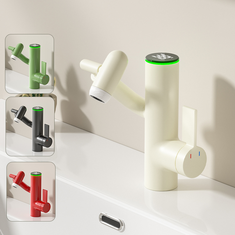 German Milky White Cactus Digital Display Dopamine Lucky Cat Rotating Washbasin Hot and Cold Faucet for Home Use German Milky White Cactus Digital Display Dopamine Lucky Cat Rotating Washbasin Hot and Cold Faucet for Home Use