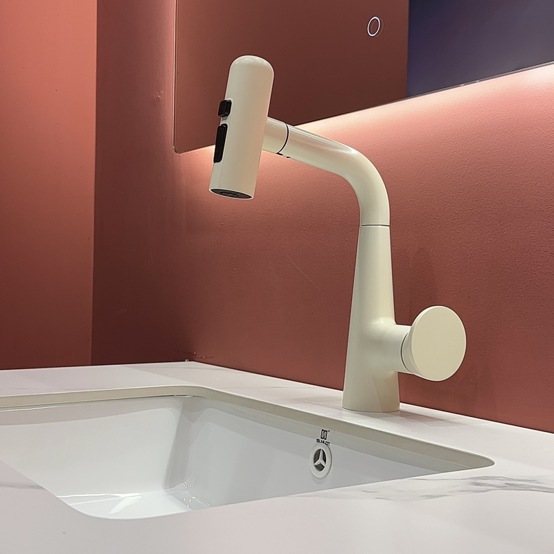German Dopamine-Style White Pull-Out Adjustable Washbasin Faucet with Hot and Cold Water German Dopamine-Style White Pull-Out Adjustable Washbasin Faucet with Hot and Cold Water