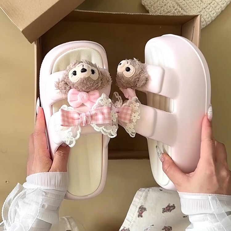 Pink Cute Cartoon Thick-Soled Height-Increasing Slip-On Sandals for Women, Suitable for Outdoor Wear, 2026 Summer New Model, Shirley Mei Non-Slip Sandals