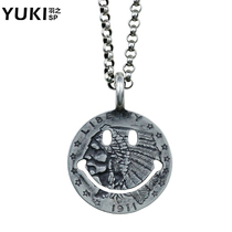 YUKI temperament 925 silver necklace smile face silver coin round brand pendant tide men and women choker personality lover gift