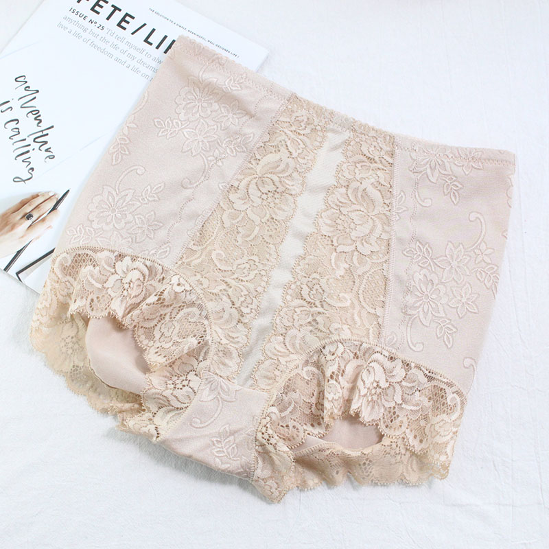 South Korean soft and delicate lace collection of hip and hip without marks and hip medium-high waist large size shaping thin and flat corner women's underwear