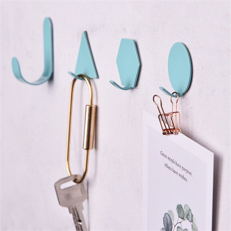 Simple Nordic Iron Art Geometric Hooks Sticky Hole-Free Powerful Adhesive Kitchen Wall Hooks Decoration