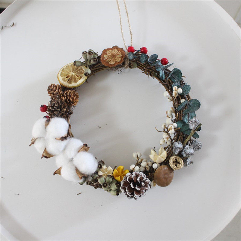 Christmas Rattan Ring Dry Flower Immortal Garland Rattan Ring Pine Fruit Room Decorative Door Wall Hanging DIY Handmade Material Package Warming Field