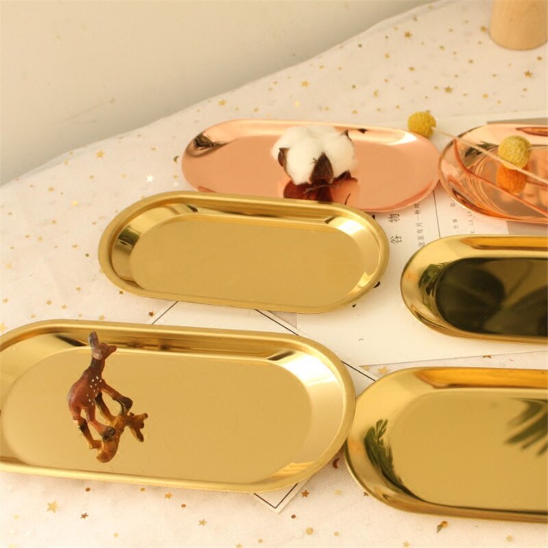 ins Nordic Wind Gold Metal Tray Chic Wind Rose Gold Metal Pallet for filming background props
