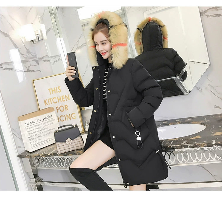 Chic port gió chống mùa in cotton độn bông nữ triều 2018 mới dài phần dày xuống áo khoác cotton