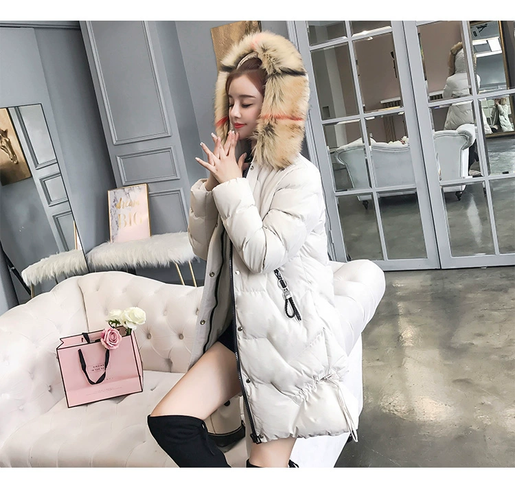 Chic port gió chống mùa in cotton độn bông nữ triều 2018 mới dài phần dày xuống áo khoác cotton