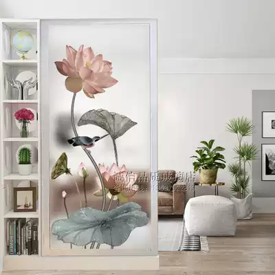 Art glass partition Aisle Corridor entrance double-sided translucent frosted process painted tempered glass Home improvement lotus