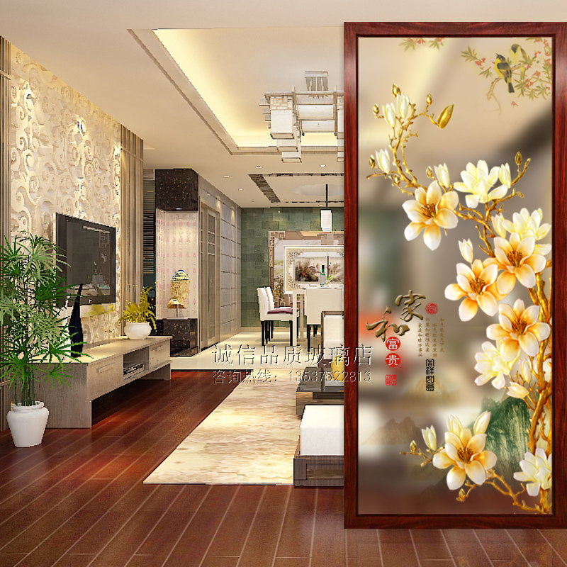 Art Glass Screen Partition Xuanguan bifacial light transmission frosted Painted Steel Chemical Technique Chinese Style Landscape Yulan