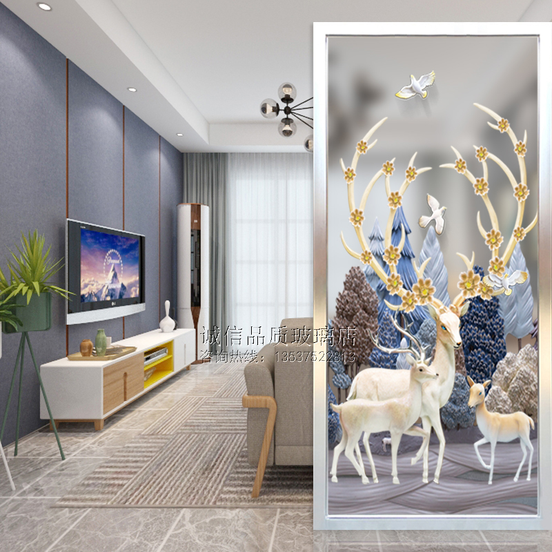 Art Glass Custom Screen Partition Gangway Corridor Genguan Light Transmission Frosted Steel American Light Luxury Modern 3D Deer